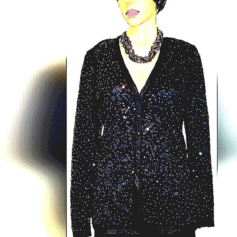 WOW! St John Evening 6 4 Black Hundreds Swarovski Crystals & Buttons Skirt Suit - Picture 2 of 13